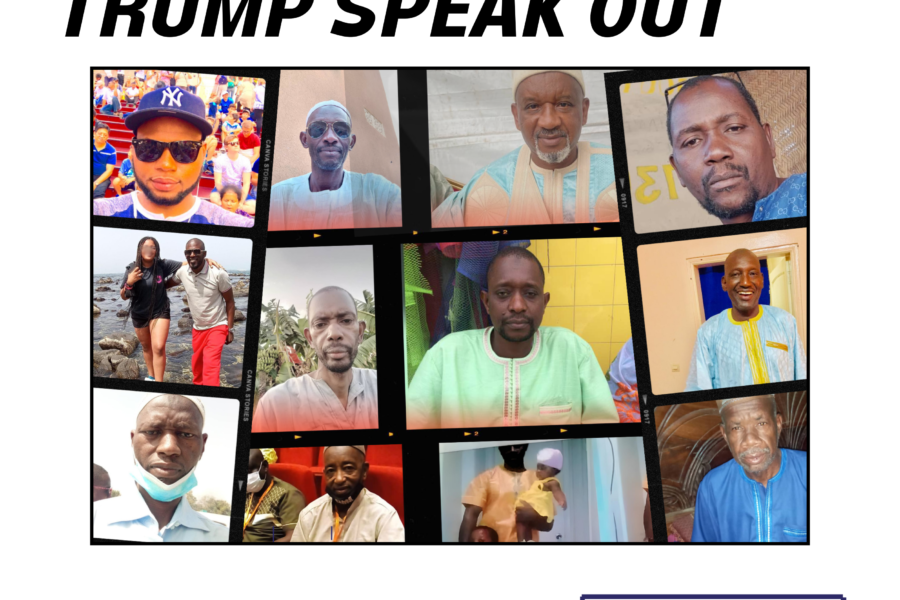 A photo montage of Black men wearing various colors of dress appears with the words "People deported by Trump speak out," the Ohio Immigrant Alliance logo, and the website reunite.us